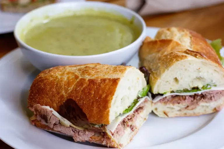 Best soup and sandwich restaurant meals in America - soup and sandwich combo on a wooden table